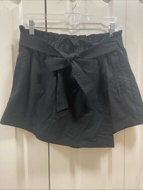 High-Rise Black Tie-Waist Skort